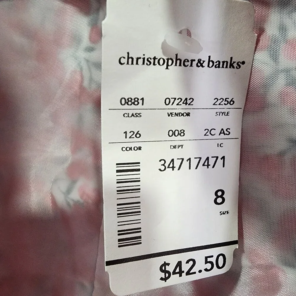 Womens Christopher & Banks Red & White Cherry Print Lined Skirt Side Zip Size 8